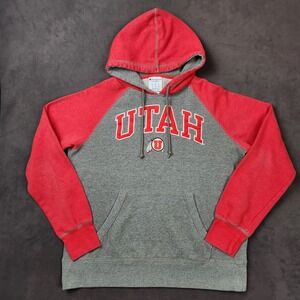 UTAH‎ Utes Champion Hoodie Mens Large Red Gray Raglan Pullover Sweatshirt